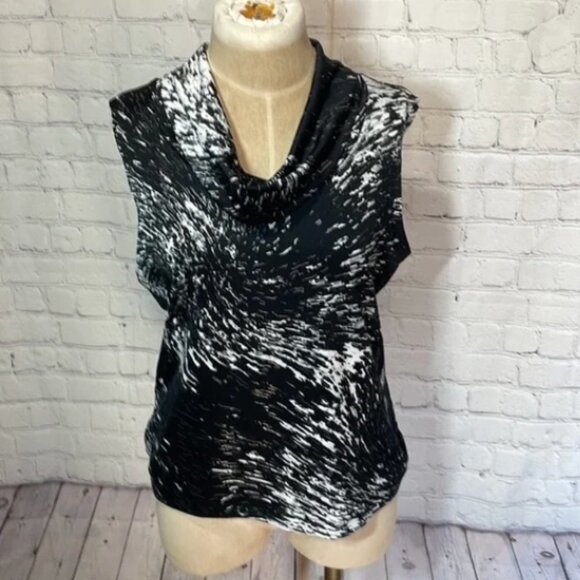 Vintage Y2K Cowl Neck Black and white pattern Tank Top Size Large - Picture 1 of 5